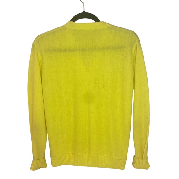 Vintage Lacoste 100% Wool Knit Oversized Button Up V-Neck Sweater Neon Yellow - Picture 2 of 11